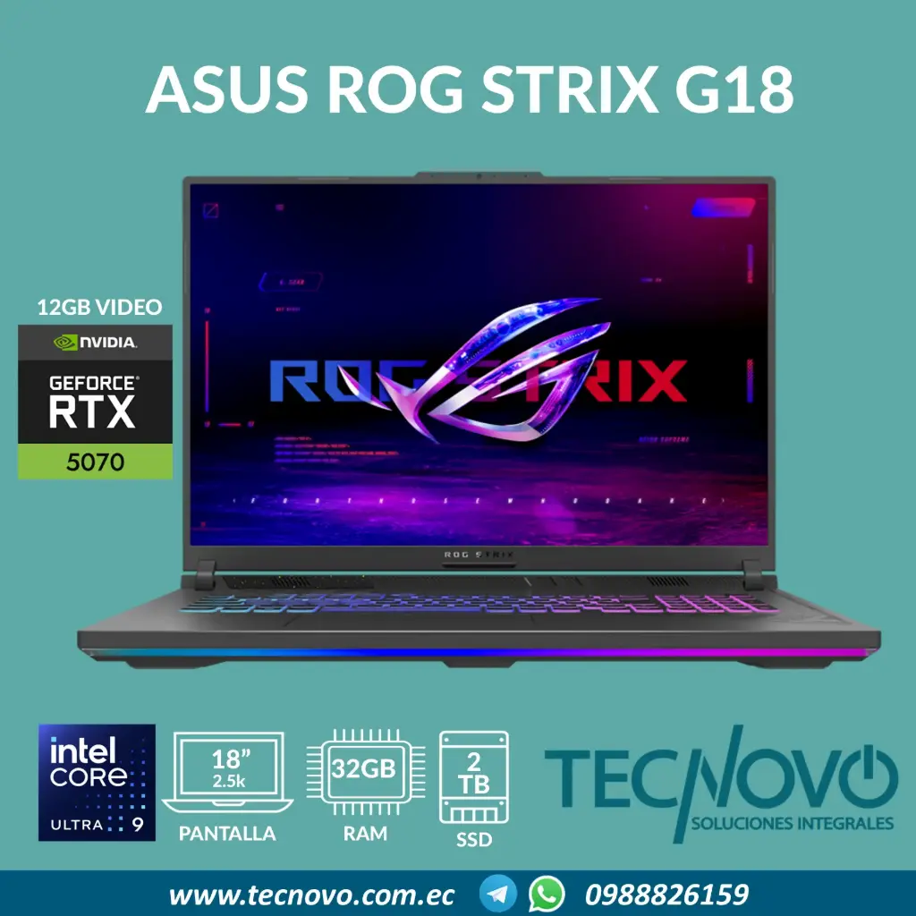 Laptop ASUS ROG Strix G18 Intel Core Ultra 9 275HX 32GB 2TB-SSD RTX5070 TI-12GB 18" 2.5K 240HZ