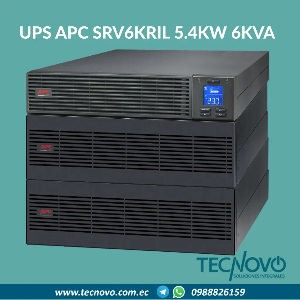 UPS APC OnLine SRV6KRIL RACK 5.4KW/6000VA Pantalla con transformador reductor de 230 a 120 V