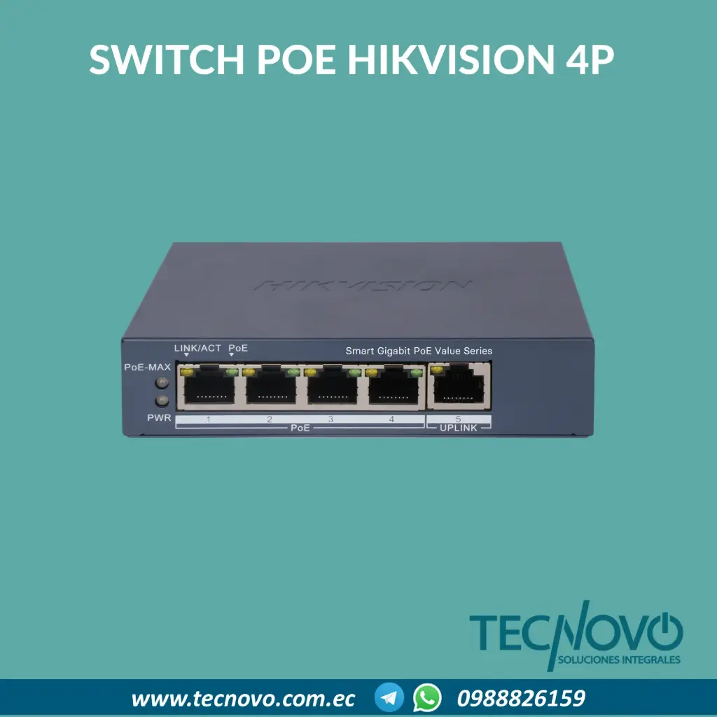 Switch POE Hikvision inteligente Gigabit de 4 puertos