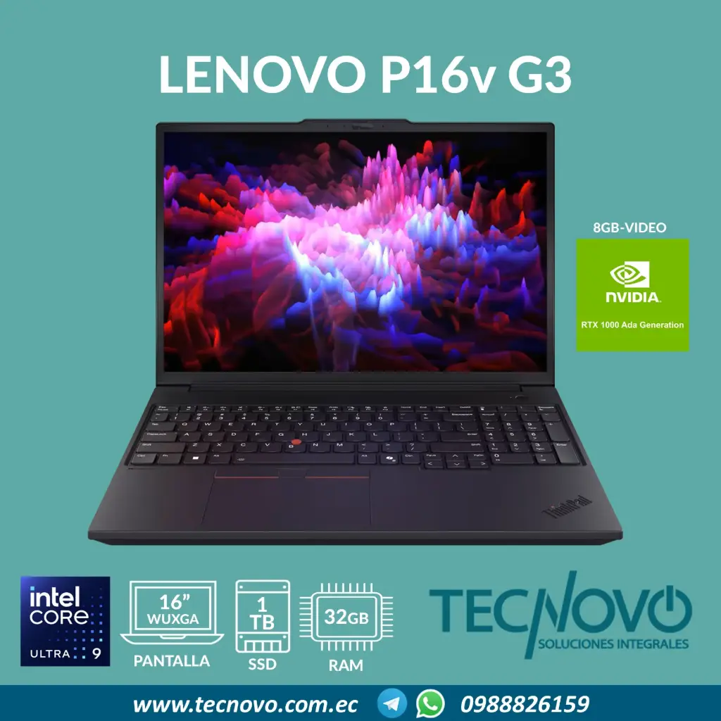 Laptop LENOVO Thinkpad P16v G3 Intel Core Ultra 9-285H 32GB 1TB RTX 1000 8GB 16" WUXGA