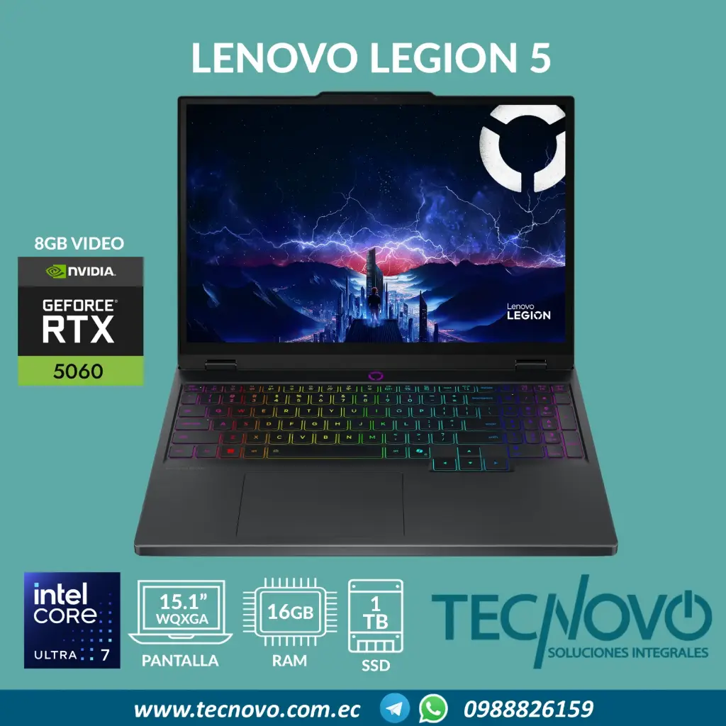 Laptop LENOVO LEGION 5 15IAX10 Intel Core Ultra 7 255HX 16GB 1TB-SSD RTX 5060-8GB 15.1" WQXGA 165Hz