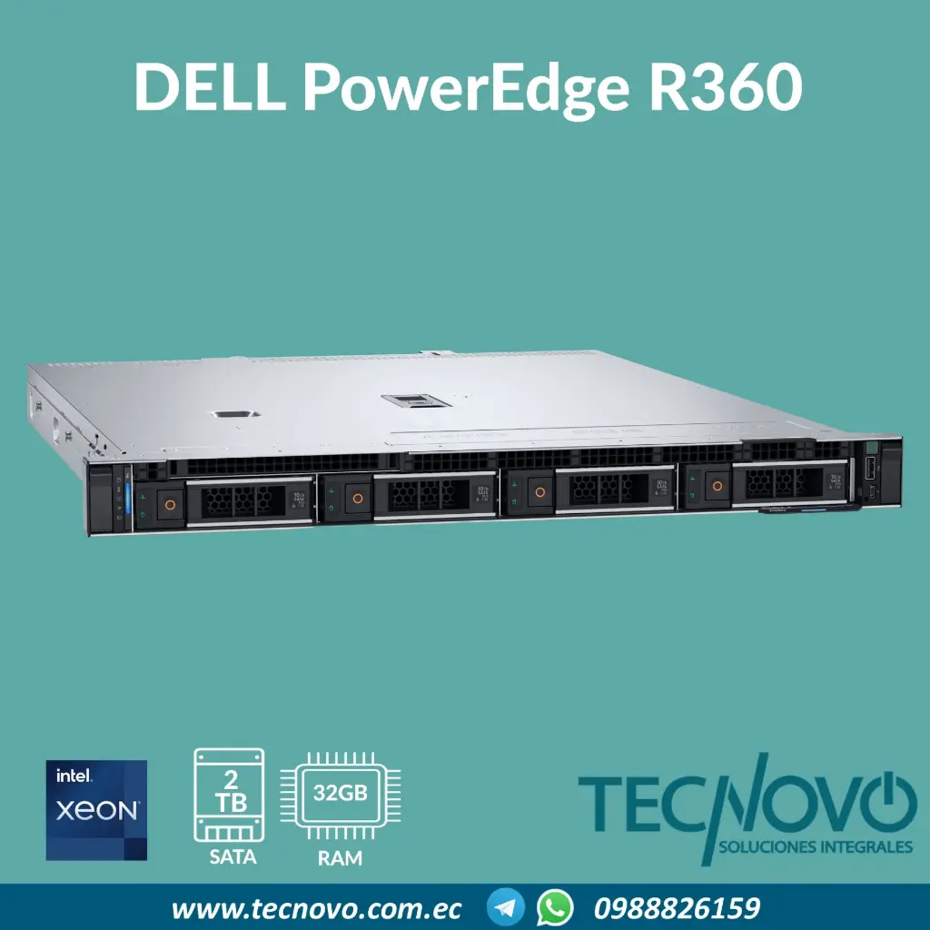 Servidor Rack DELL PowerEdge R360 Intel Xeon 6333P 32GB 2TB SATA + Controladora