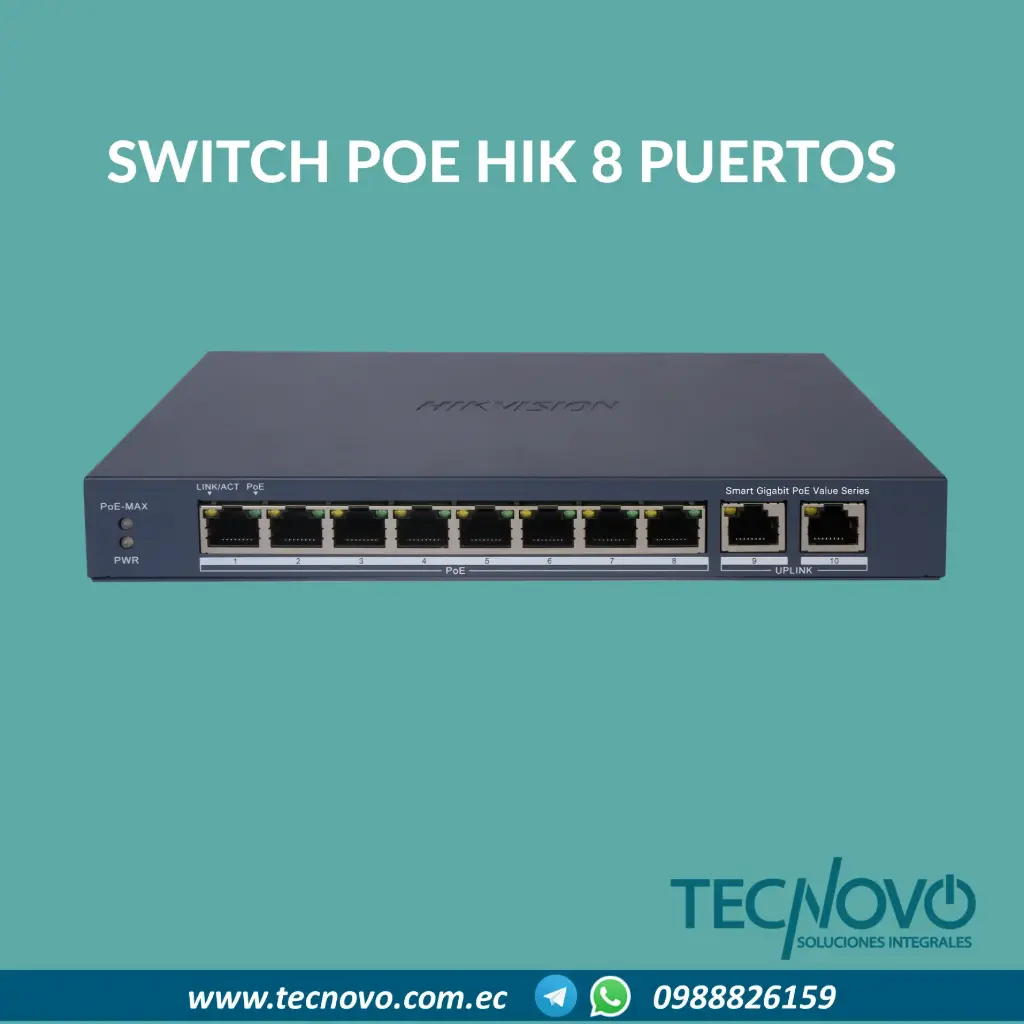 SWITCH Hikvision POE 8 Puertos 10/100/1000MB + 2 Puertos Gigabit 60W