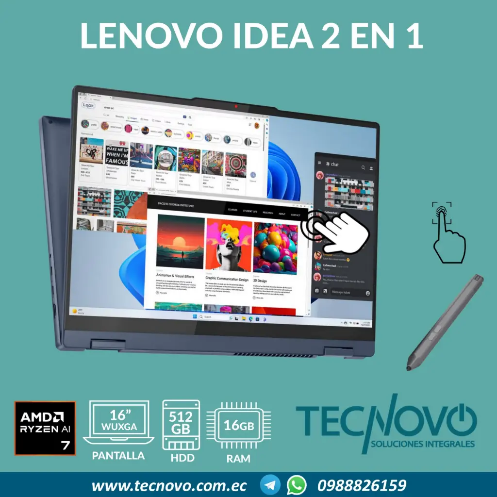 Laptop LENOVO 2 EN 1 AMD Ryzen AI 7 350 16GB 1TB SSD 16" WUXGA TACTIL