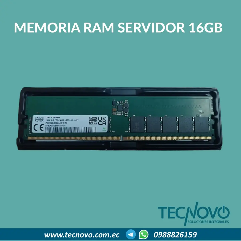 Memoria Ram para Servidor SK Hynix 16GB DDR5 UDIMM 5600MT/s