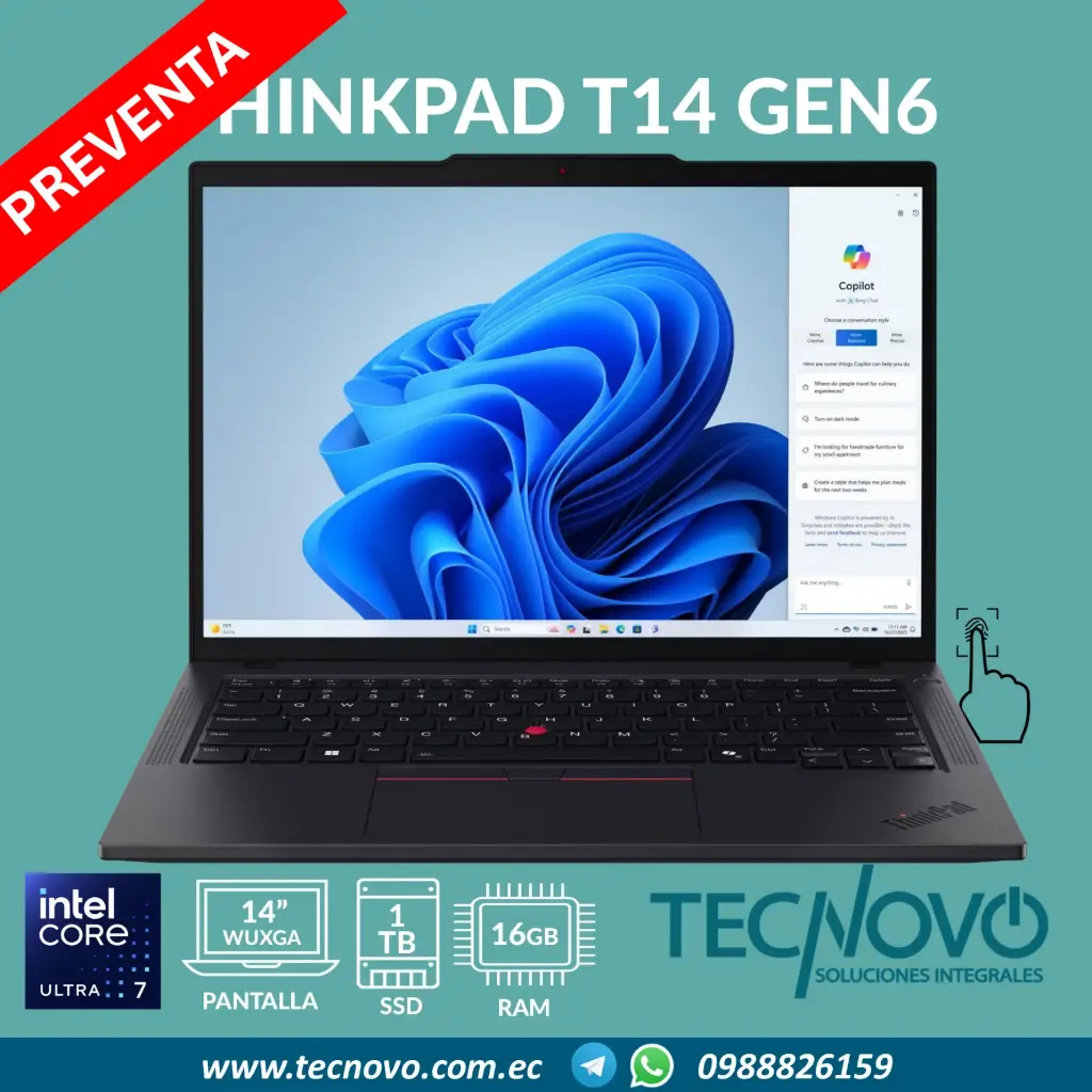 Laptop LENOVO Thinkpad T14 G6 Intel Core Ultra 7-255U 16GB DDR5 1TB-SSD 14" WUXGA