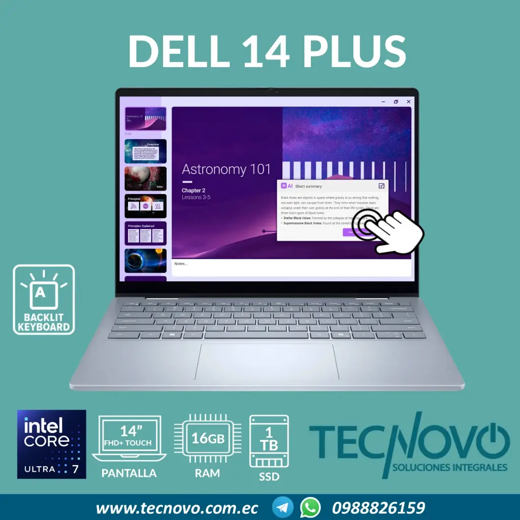 Laptop DELL 14 Plus 2 en 1 Intel Core Ultra 7-256V 16GB 1TB-SSD 14" FHD+ TACTIL