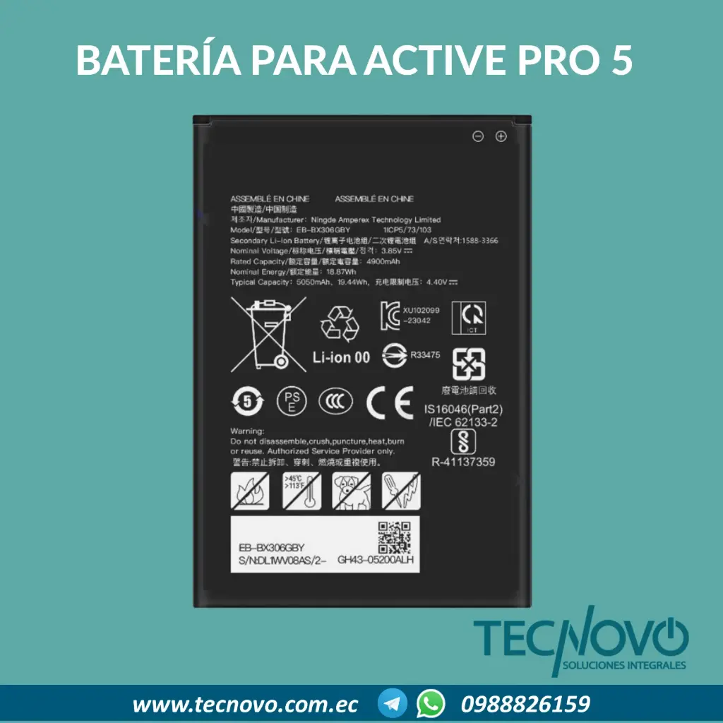 Batería para tablet Samsung Galaxy Tab Active Pro 5 SM-X356B