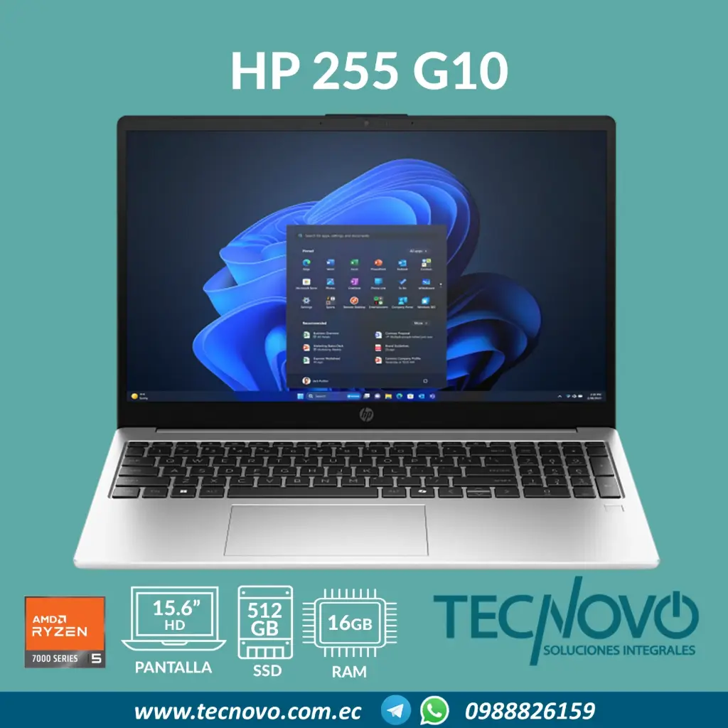 Laptop HP 255R G10 AMD Ryzen 5 7535U 16GB 512GB-SSD 15.6"