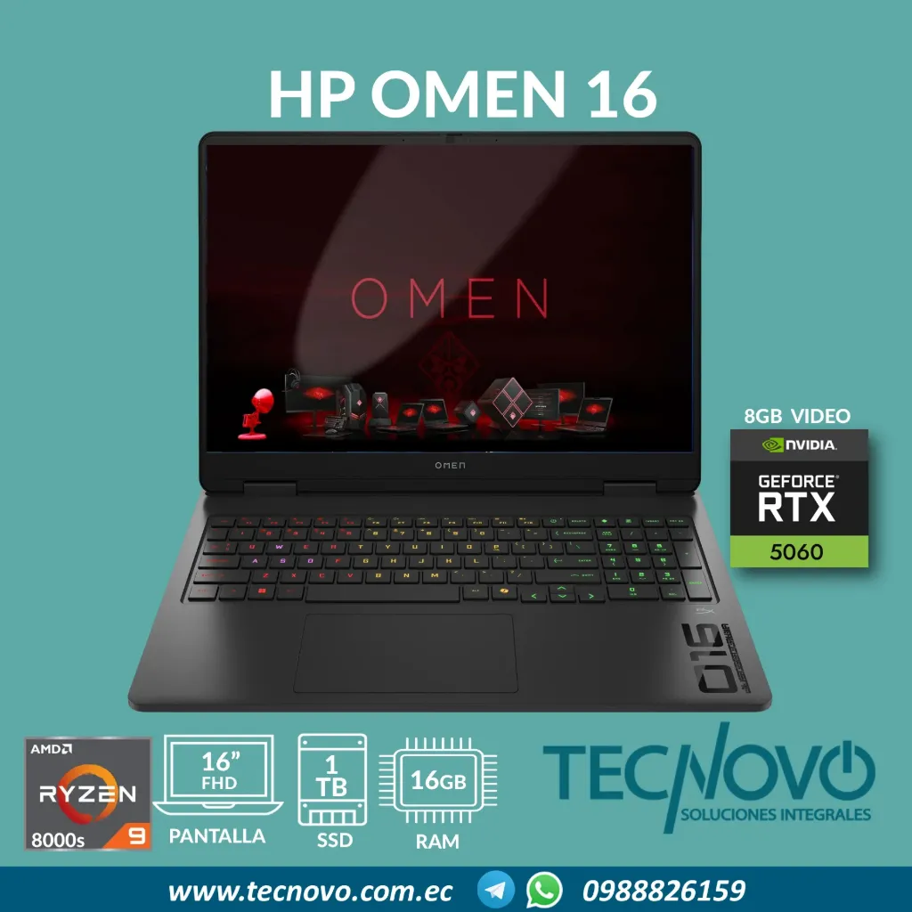 Laptop HP Omen 16-ap0008la AMD Ryzen 9 8940HX 24GB 1TB SSD RTX-5060 8GB 16" FHD
