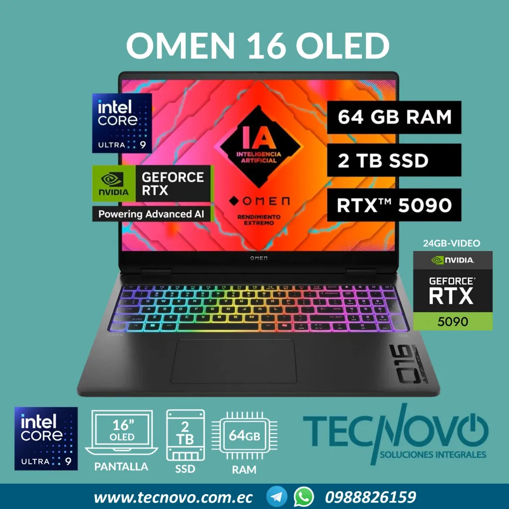 Laptop HP Omen 16-ah0005la Intel Core Ultra 9 275HX 64GB 2TB SSD RTX-5090 24GB 16" OLED