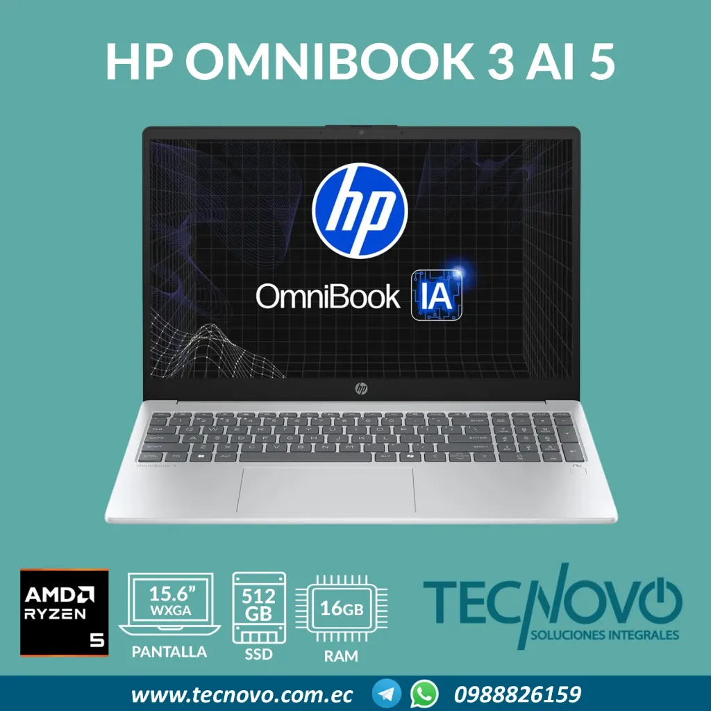 Laptop HP Omnibook 3 15-fn0051la AMD Ryzen 5 AI 230 16GB 512GB 15.6"