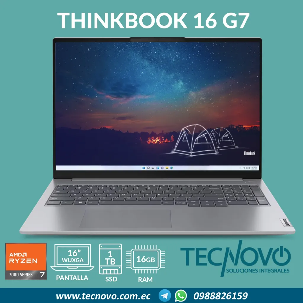 Laptop LENOVO Thinkbook 16 G7 AMD Ryzen 7 7735HS 16GB DDR5 1TB-SSD 16" WUXGA