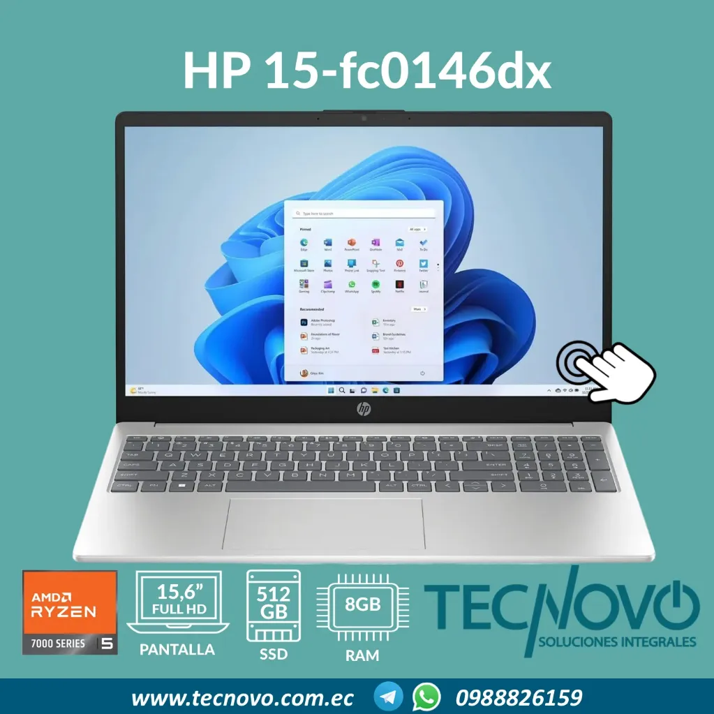 Laptop HP 15-fc0146dx AMD Ryzen 5-7520U 8GB 512GB SSD 15.6" FHD TACTIL