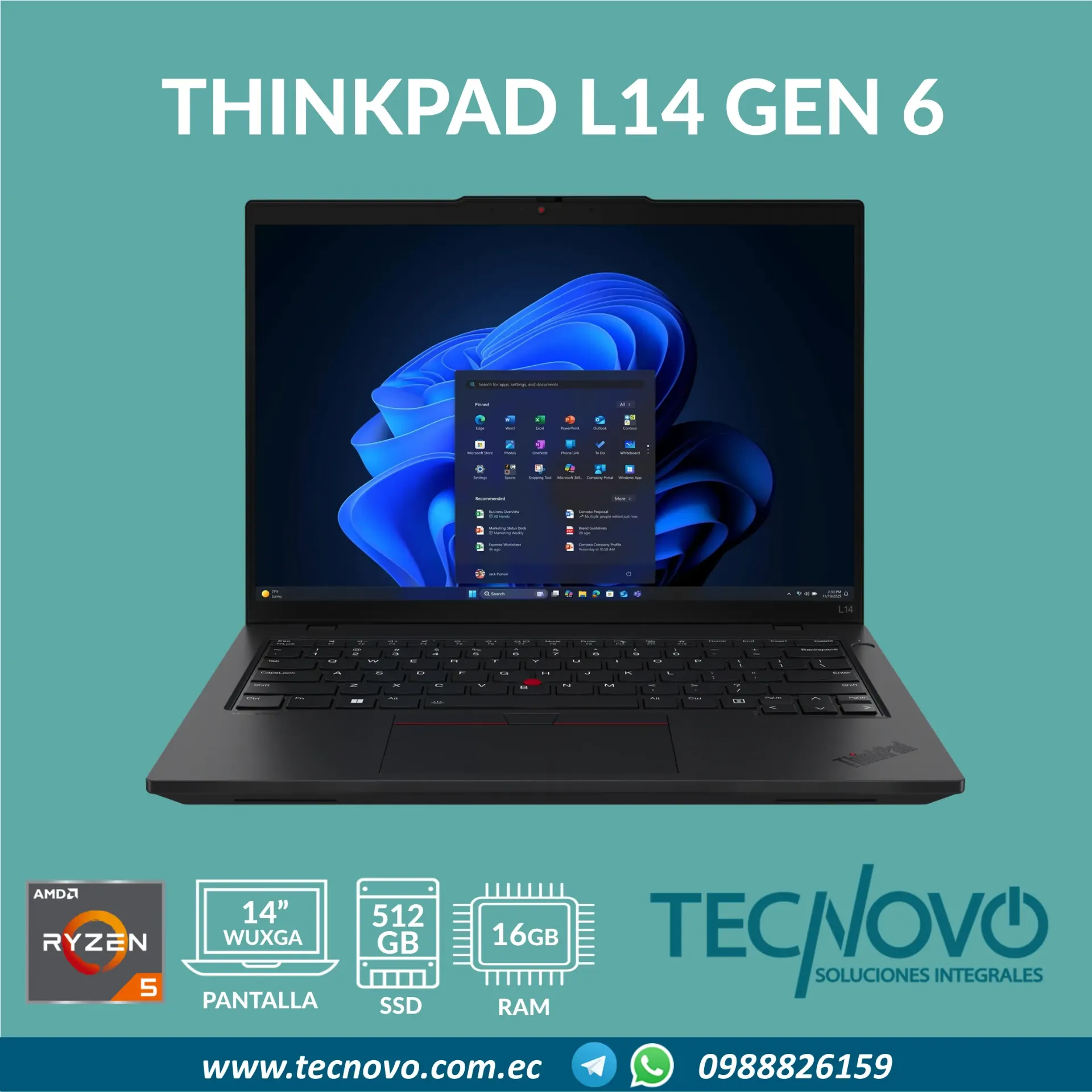 Laptop LENOVO ThinkPad L14 Gen6 AMD Ryzen 5 PRO 215 16GB 512GB-SSD 14" WUXGA