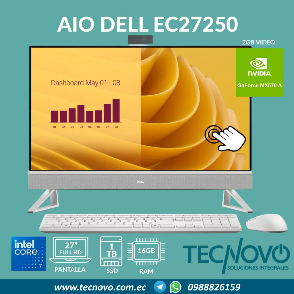 Computador AIO DELL EC27250 Intel Core 7 150U 16GB 1TB-SSD VID-2GB MX570A 27" Táctil FHD