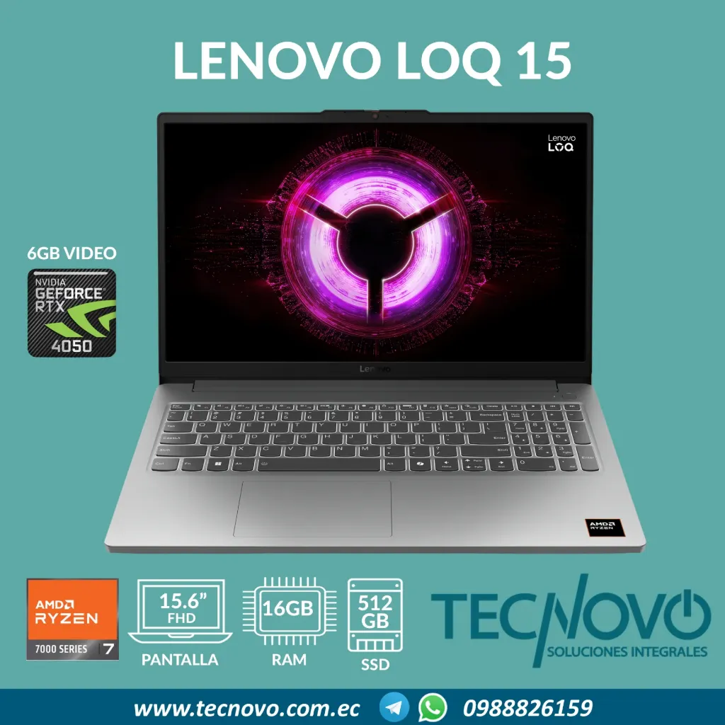 Laptop LENOVO LOQ 15ARP10E AMD Ryzen 7 7735HS 16GB 512GB-SSD RTX 4050 6GB 15.6" FHD