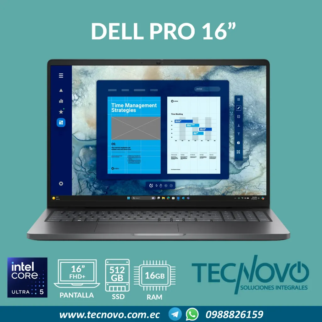 Laptop DELL Pro Intel Core Ultra 5 225U 16GB 512GB SSD 16" FHD