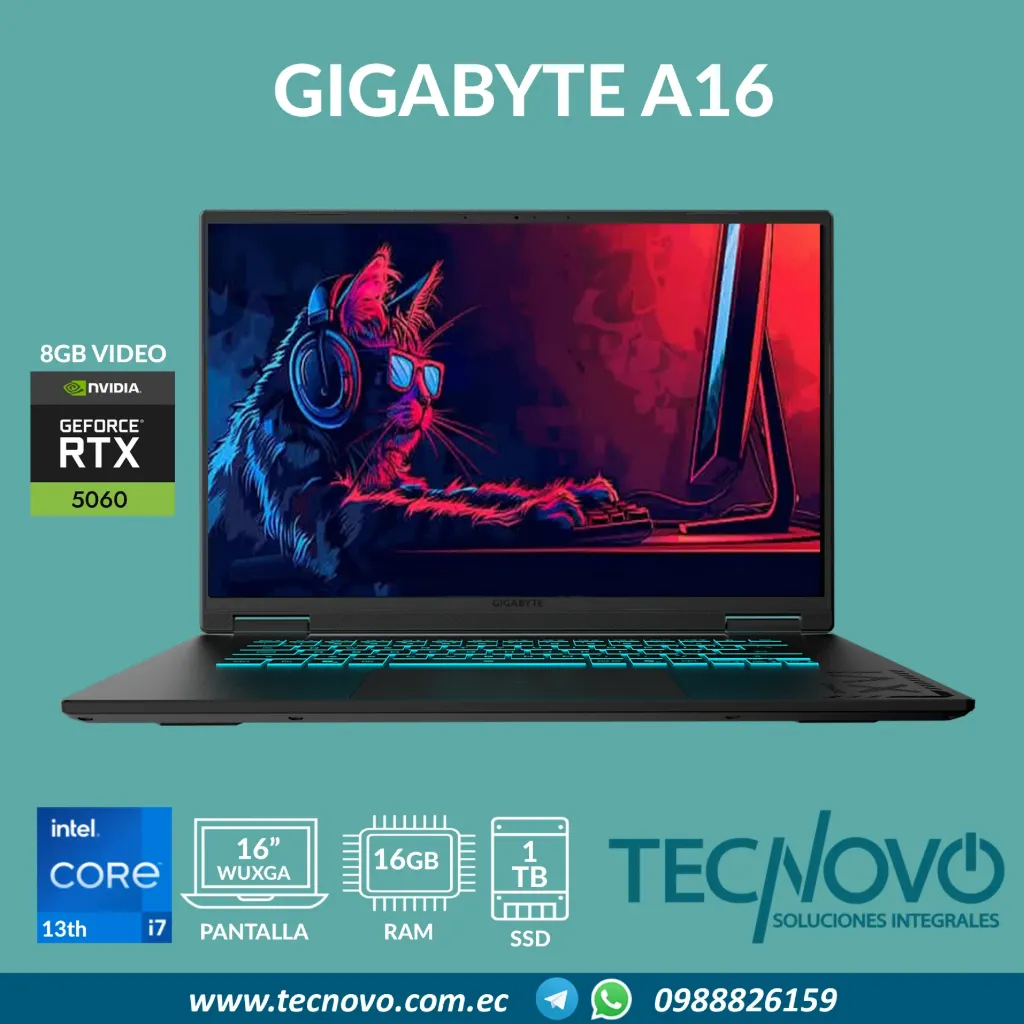 Laptop Gigabyte A16 Intel Core I7-13620H 16GB 1TB-SSD RTX 5060-8GB 16" FHD