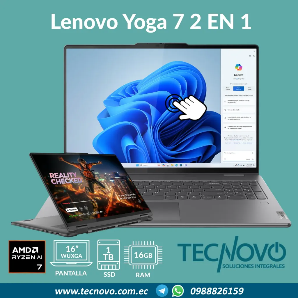 Laptop Lenovo Yoga 7 2 EN 1 16IML9 Intel Core Ultra 7 155U 16GB 1TB SSD 16" WUXGA TACTIL