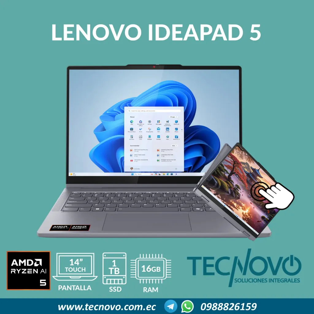 Laptop Lenovo IdeaPad 5 2-in-1 14AKP10 AMD Ryzen AI 5 340 16GB 512GB SSD 14" Tactil + Lapiz