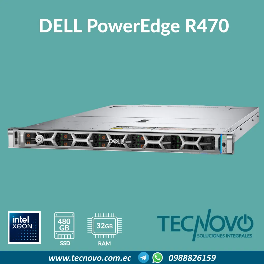 Servidor DELL PowerEdge R470 Intel Xeon 6505P 32GB 480GB SSD SATA + Controladora (Rack)
