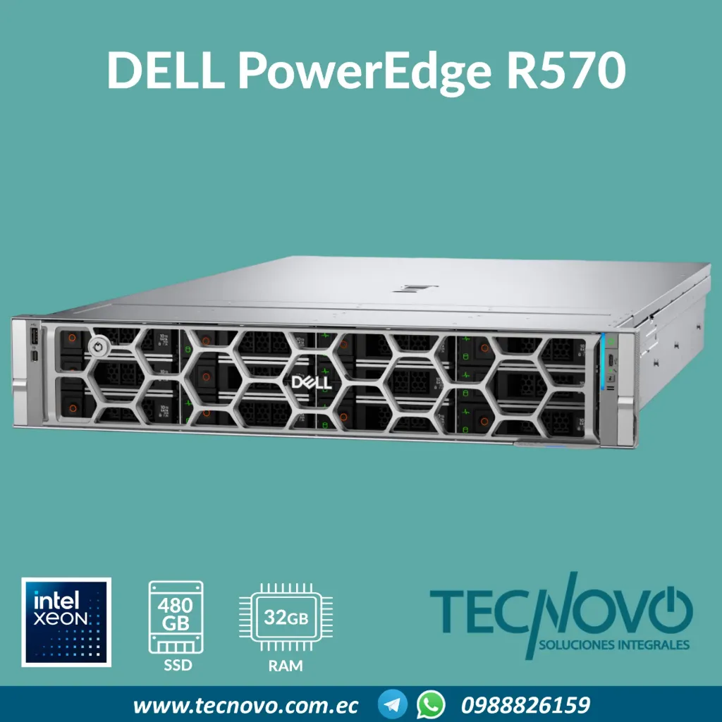 Servidor DELL PowerEdge R570 Intel Xeon 6521P 32GB 480GB SSD SATA + Controladora (Rack)