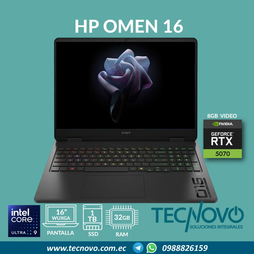 Laptop HP OMEN 16-an0075cl Intel Core Ultra 9 285H 32GB 1TB VID-8GB RTX5070 16" WUXGA 144HZ