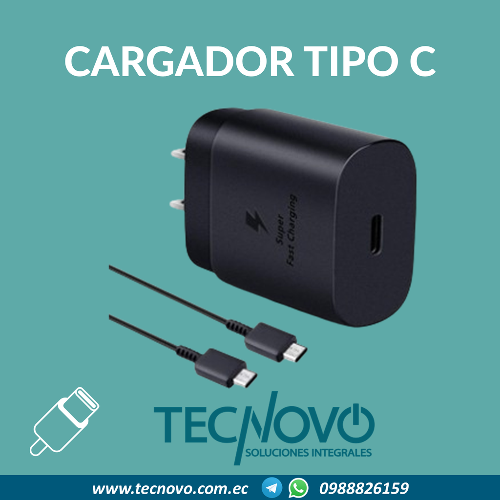 Cargador Samsung Cubo y Cable Tipo C a Tipo C Carga Rápida 25w