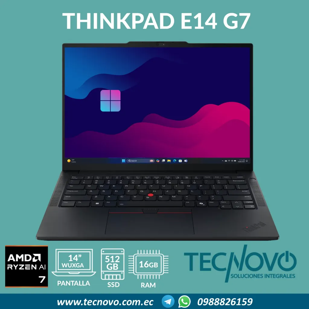 Laptop LENOVO ThinkPad E14 Gen7 AMD Ryzen AI 7 250 16GB 512GB 14" WUXGA