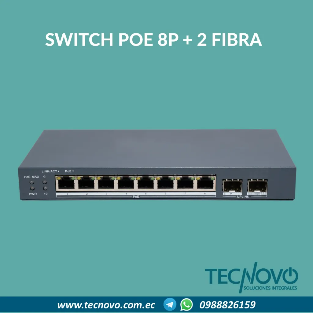 SWITCH Hikvision POE 8 Puertos 10/100/1000MB + 2 Fibra GB 80W