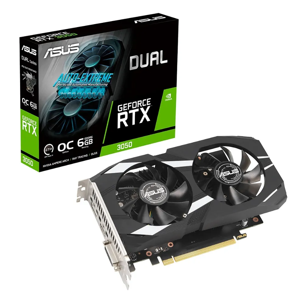 Tarjeta de Video ASUS NVIDIA Dual GeForce RTX-3050 OC Edition 6GB GDDR6 PCI-E 4.0x16 DVI-D DP HDMI