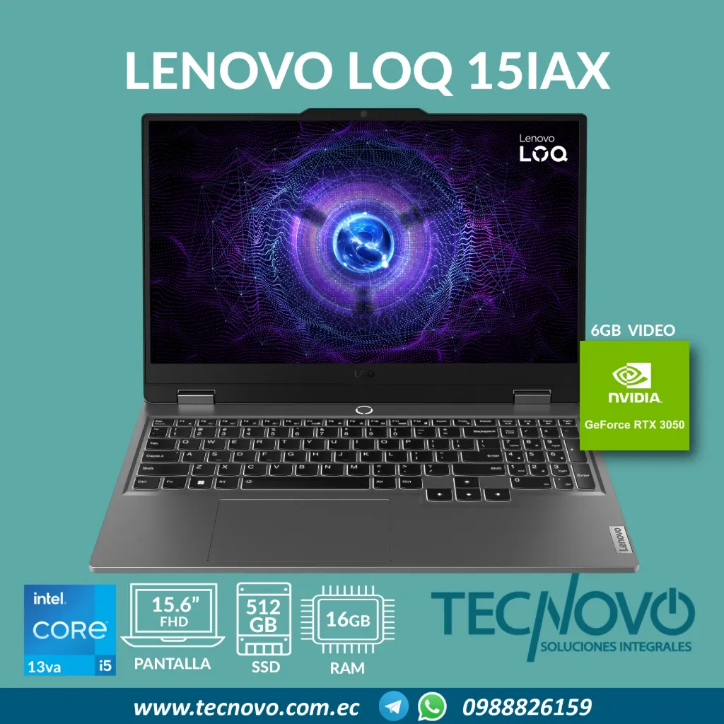 Laptop LENOVO LOQ 15IAX Intel Core I5-12450HX 16GB 512GB RTX 3050 6GB 15.6" FHD