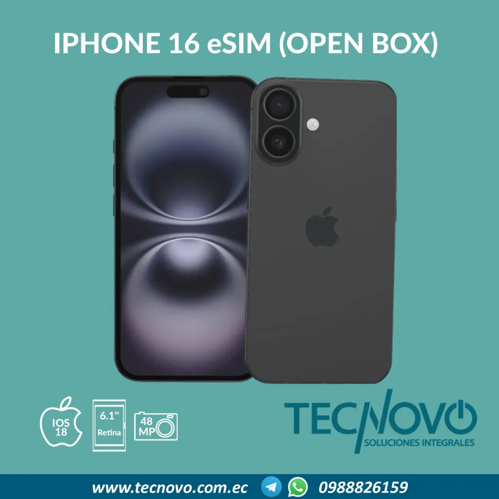 [Contado $840  /  Tarjeta $875 (6 pagos de $152 / 12 pagos de $79)] Celular Apple Iphone 16 eSIM (OPEN BOX) (128 GB)
