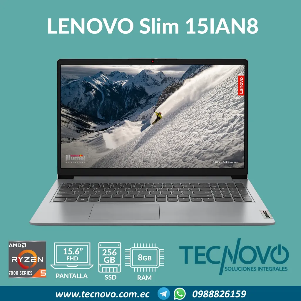 Laptop LENOVO Slim 15IAN8 AMD Ryzen  5 7520U 8GB DDR5 256GB 15.6" FHD W11