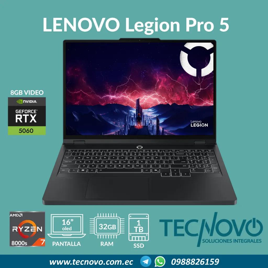 Laptop LENOVO Legion Pro 5 AMD Ryzen 7 8745HX 32GB 1TB RTX 5060-8GB 16" OLED WQXGA 165Hz