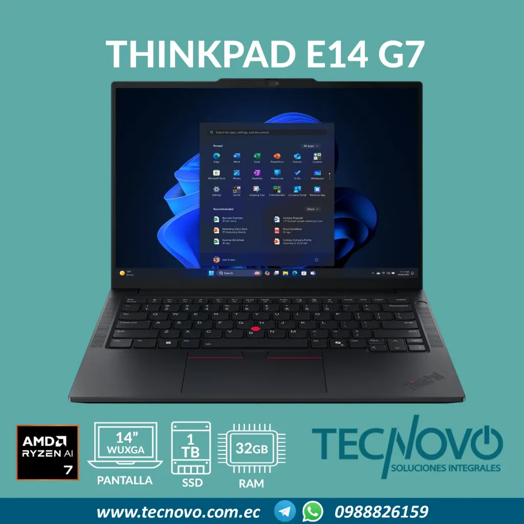 Laptop LENOVO ThinkPad E14 Gen7 AMD Ryzen AI 7 250 32GB 1TB 14" WUXGA