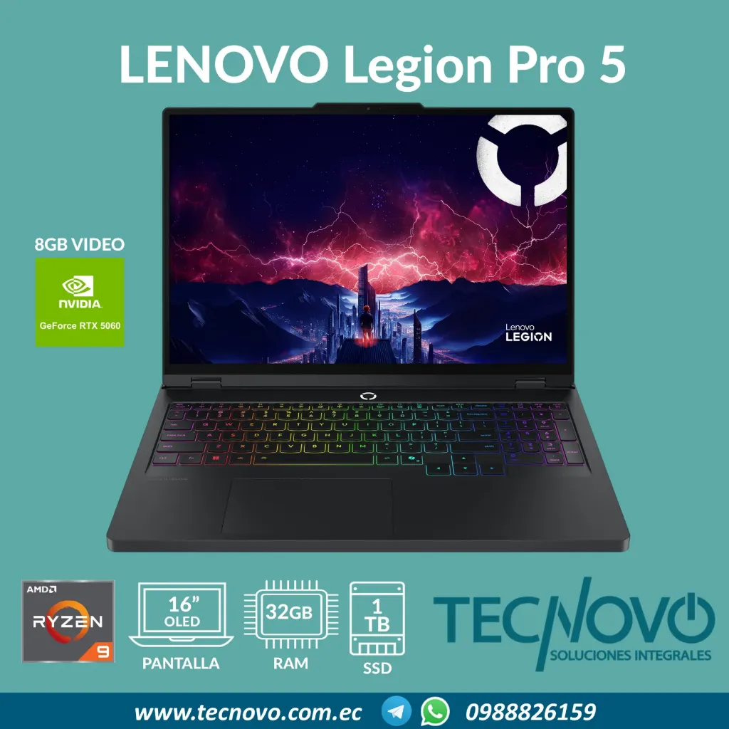 Laptop LENOVO Legion Pro 5 16ADR AMD Ryzen 9 8945HX 32GB 1TB RTX 5060-8GB 16" OLED WQXGA 240Hz