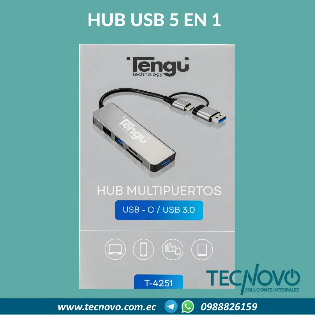 Hub Tengu T-4251 USB-C/USB 5 en 1 microSD / SD / USB-A (3)
