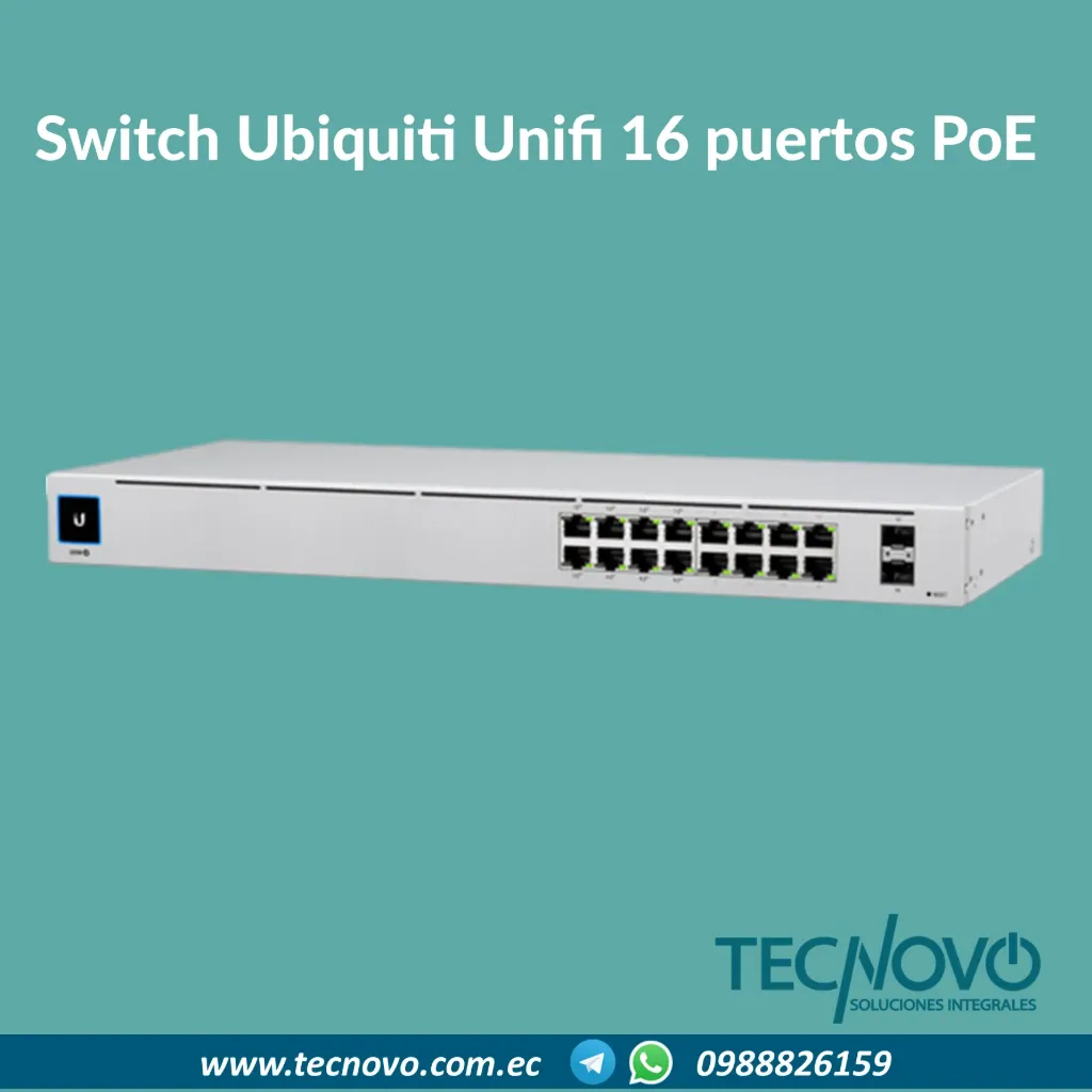 Switch Ubiquiti Unifi 16 puertos POE 16 x 10/100/1000 (8 PoE+) + 2 x Gigabit SFP
