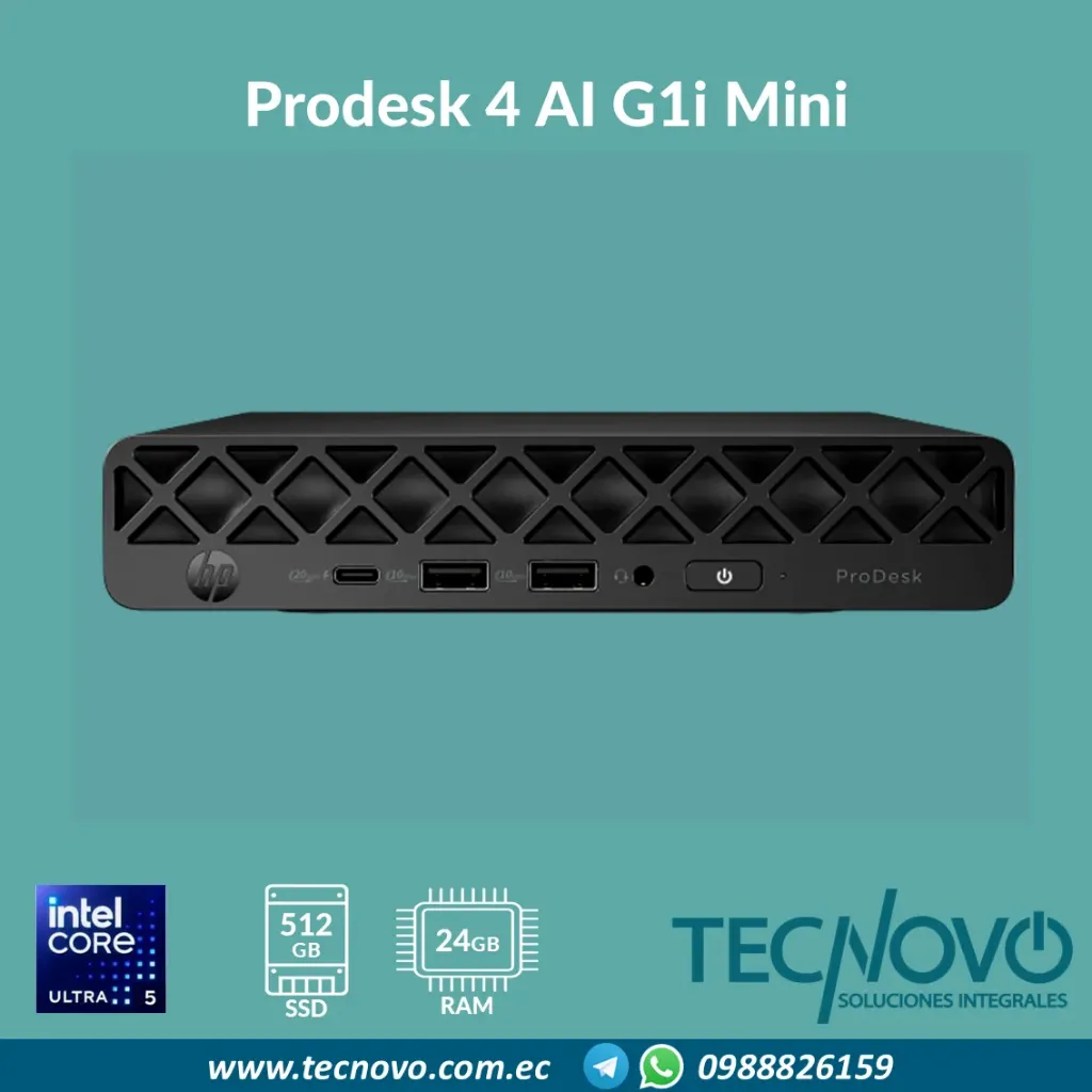 Computador HP ProDesk 4 AI G1i Mini Intel Core Ultra 5 225T 24GB 512GB