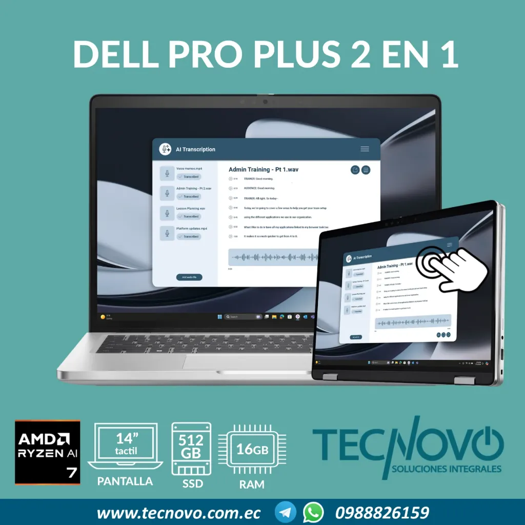 Laptop DELL Pro Plus 2 en 1 AMD Ryzen AI 7 350 16GB 1TB-SSD 14" FHD TACTIL
