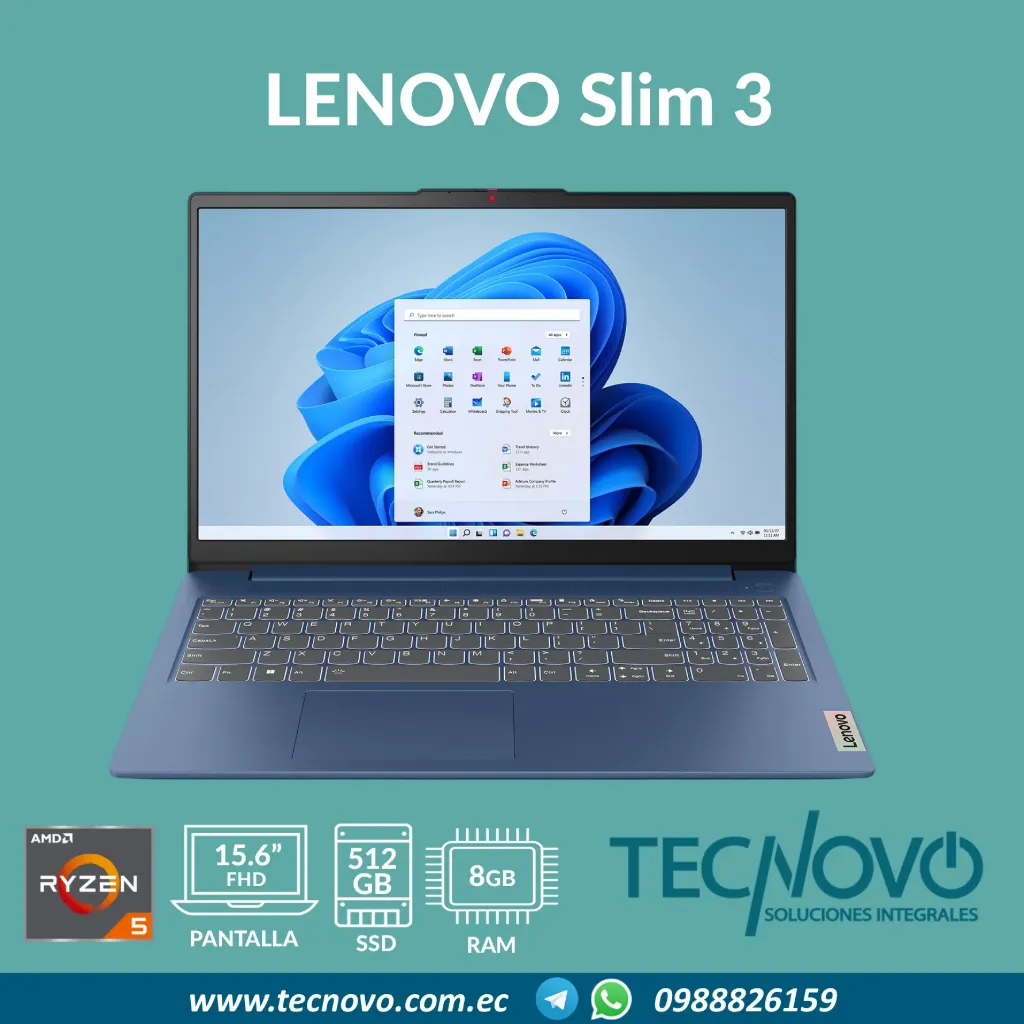 Laptop LENOVO Slim 3 15AMN8 AMD Ryzen 5 40 8GB DDR5 512GB 15.6" FHD