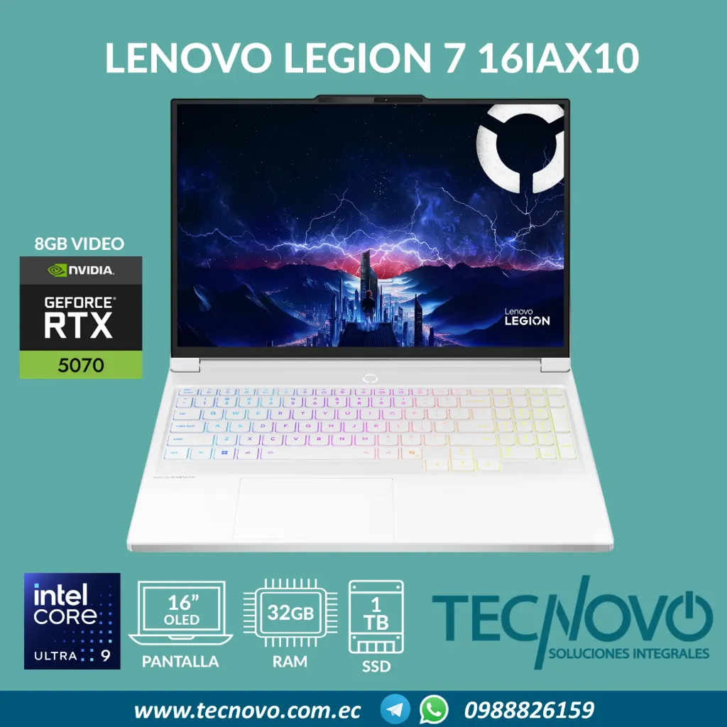 Laptop LENOVO LEGION 7 16IAX10 Intel Core Ultra 9 275HX 32GB 1TB-SSD RTX 5070 8GB 16" Oled