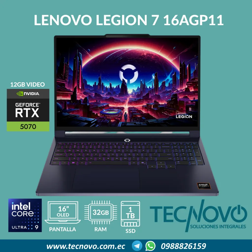 Laptop LENOVO LEGION 7 16AGP11 AMD Ryzen AI 9 HX 470 32GB 1TB-SSD RTX 5070 12GB 16" Oled