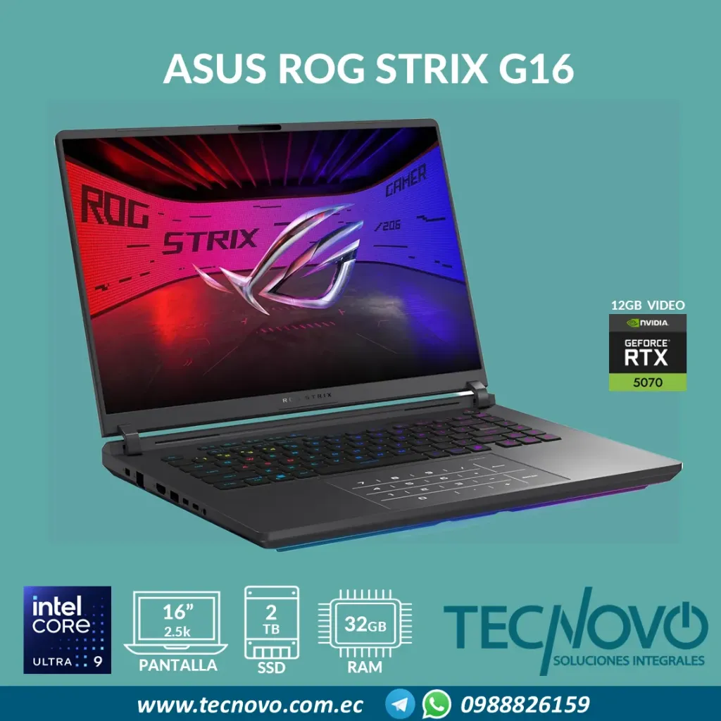 Laptop ASUS ROG Strix G16 Intel Core Ultra 9 275HX 32GB 2TB RTX-5070 Ti 12GB 16" 2.5K 165HZ