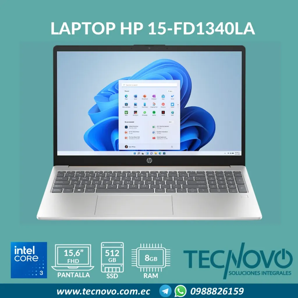 Laptop HP 15-fd1340la Intel Core 3 100U 8GB 512GB SSD 15.6" FHD