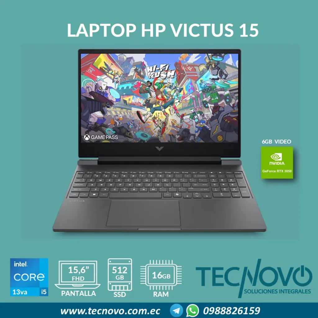 Laptop HP Victus 15-fa2033la Intel Core I5-13420H 16GB 512GB-SSD RTX3050-6GB 15.6" FHD