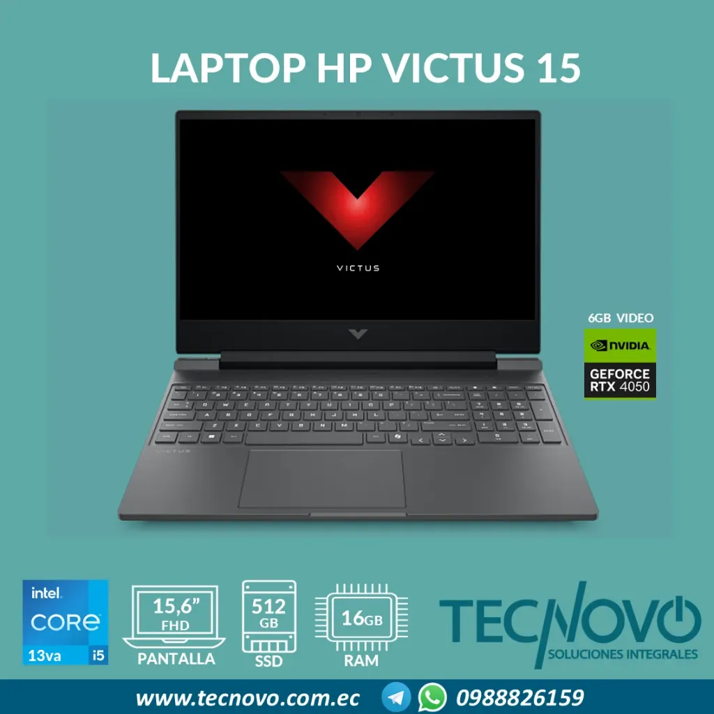 Laptop HP Victus 15-fa2032la Intel Core I5-13420H 16GB 512GB-SSD RTX4050-6GB 15.6" FHD