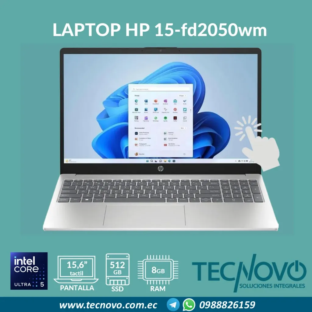 Laptop HP 15-fd2050wm Intel Core Ultra 5 225U 8GB DDR5 512GB 15.6" FHD TACTIL